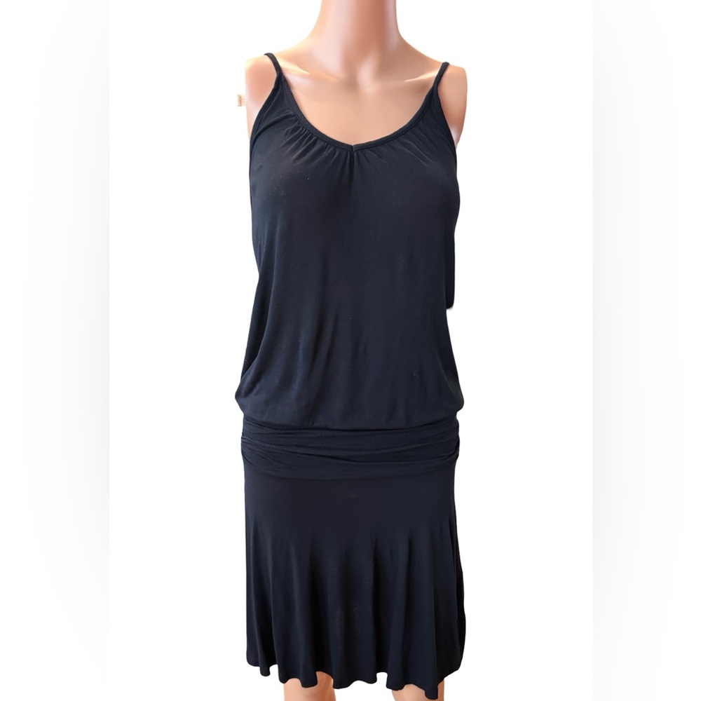 VENUS Black Sleeveless Midi Dress with Blouson Waist